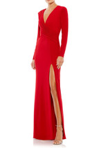 Mac Duggal 26686 Ruched Jersey Long Sleeve Column Gown SZ 16 Red - $181.33