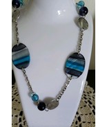 Semi-Precious Stone &amp; Silver Beaded Necklace ~ 32&quot; Long ~ Multi Colored ... - €25,87 EUR