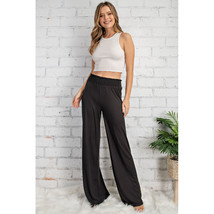  Wide Leg Black Palazzo Pants   with Smocked Waist Dress Pants Business ... - $32.62