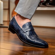 Men's Shoes MATTEO Genuine Alligator Slip-On Loafer Navy image 7