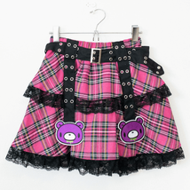 Gloomy Bear Hot Pink &amp; Purple Checkered Punk Rock, Emo, Rave Skirt - £55.07 GBP