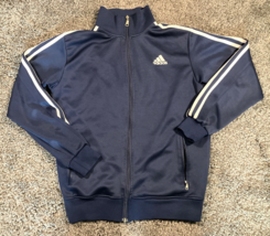 Vintage Adidas Track Jacket Medium Navy Blue 3 Stripe Fitted Full-Zip Y2K Shiny - £25.74 GBP