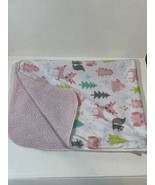 Cloud Island Plush Baby Blanket Sherpa Pink Forest Animals Trees Deer Ow... - £14.37 GBP