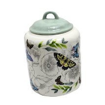Butterfly and Floral Canister with Lid Round Ceramic 10" High Multicolor