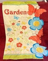 Vintage Garden Cut Out Indoor/Outdoor Flag 39&quot;x28&quot; Flowers Butterflies - $11.97