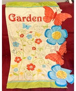 Vintage Garden Cut Out Indoor/Outdoor Flag 39&quot;x28&quot; Flowers Butterflies - £9.36 GBP