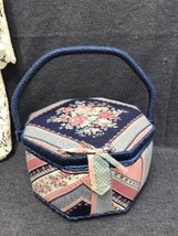 Vintage 1980’s Era Sewing Basket With Blue Patchwork Outside - Solid Blu... - £10.26 GBP