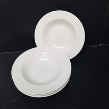 4 Cereal Bowls White Basketweave Pattern Stoneware Glossy Round Bowl Set - $14.85