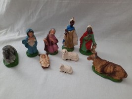 9 Vintage Christmas Nativity Figures Chalk Ware Mary Joseph Jesus Wise Men Italy - £21.32 GBP