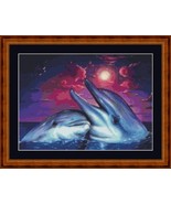 DOLPHIN LOVE - pdf cross stitch chart in 14/18 count. Original Artist Un... - $12.00