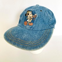 Disney Mickey Animal Kingdom Blue Denim Vintage 90s Adjustable Size Ball Cap Hat - £31.75 GBP