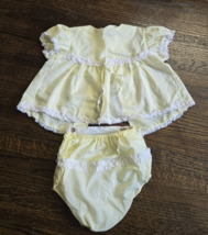 Vintage Yellow Two Piece Infant Baby Outfit Plastic Lined Bottom Loves S... - $34.21 CAD