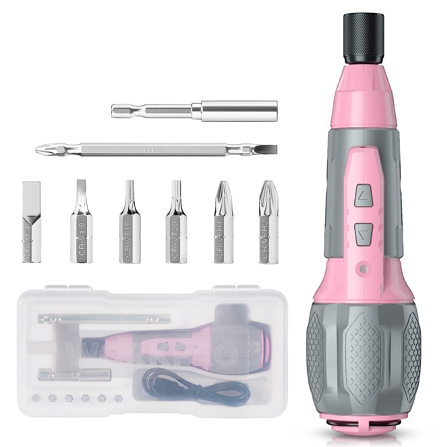 WORKPRO Pink Electric Cordless Screwdriver Set, 4V USB Rechargeable Lithium-ion  - £36.08 GBP