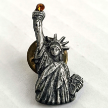 Signed Statue Of Liberty Lapel Pin New York KS Co Pewter Rhinestone Vint... - $164.17 MXN