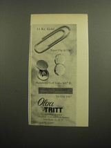 1960 Olga Tritt Jewelry Ad - 14 Kt. Gold Paper Clip $17.50 Hammered Cuff Links  - £11.94 GBP