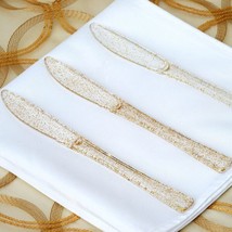 25 Pk Plastic Clear Gold Glittered Knives Disposable Tableware Party Wedding - £6.98 GBP