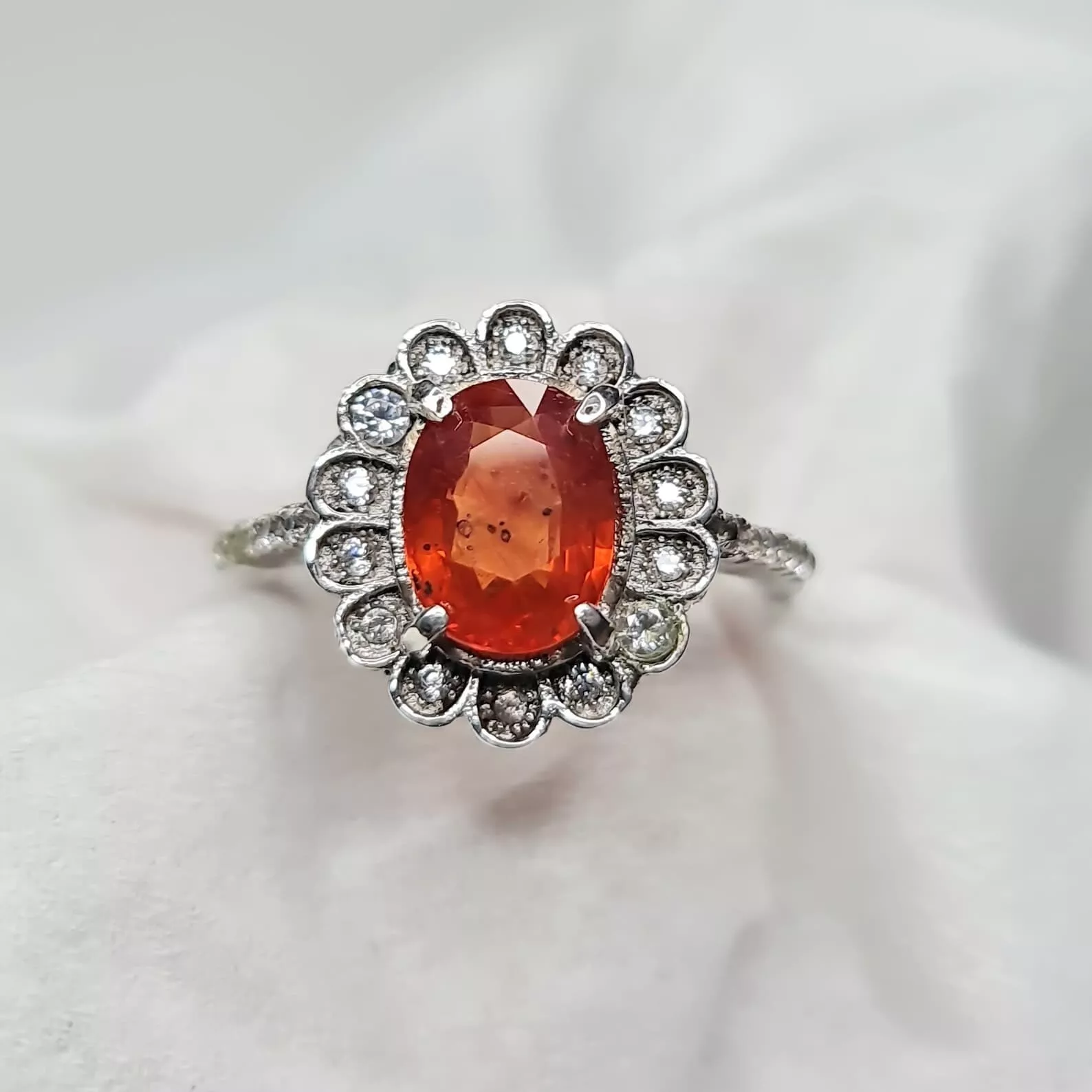 Natural 1.77 CT Reddish Orange Sapphire Silver Ring 925 Ladies Woman Ring - $40.00