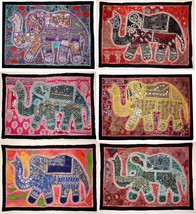 Lot of 05 Christmas Decor Vintage Cotton Wall Hanging Beaded Elephant Tapestry  - £80.97 GBP