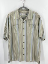Tommy Bahama Mens Silk Shirt Size XL Green Blue Striped Button Up Collared - £20.47 GBP