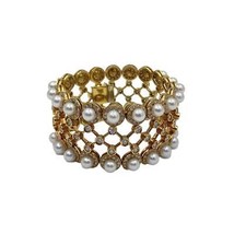 7.80 Carat Diamond and Cultured Akoya Pearl Heavy 18K Yellow Gold Bracelet Size - £6,323.67 GBP