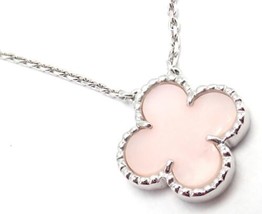 Authentic! Van Cleef &amp; Arpels Alhambra 18k White Gold Pink Opal Necklace... - £4,790.14 GBP