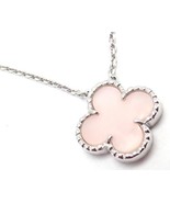 Authentic! Van Cleef & Arpels Alhambra 18k White Gold Pink Opal Necklace Cert. - £4,740.96 GBP