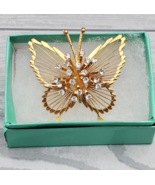 Vintage Monet Gold Tone Rhinestone Cluster Wire Butterfly Brooch Pin - £19.49 GBP