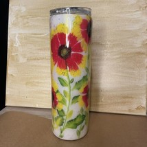 TUMBLER 30oz INDIAN BLANKET FLOWERS HANDPAINTED &amp; GLITTER TUMBLER NEW OOAK - £57.12 GBP