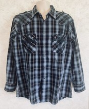 Empra Shirt Men&#39;s Size Large Blue Black Plaid Snap Up Long Sleeve Cross ... - $19.25