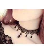 Gothic Punk Black Lace Retro Choker Collar Flower Pendant Chain Necklace - £12.39 GBP