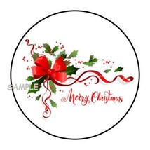 30 MERRY CHRISTMAS RED BOW ENVELOPE SEALS LABELS STICKERS 1.5&quot; ROUND GIF... - $7.49