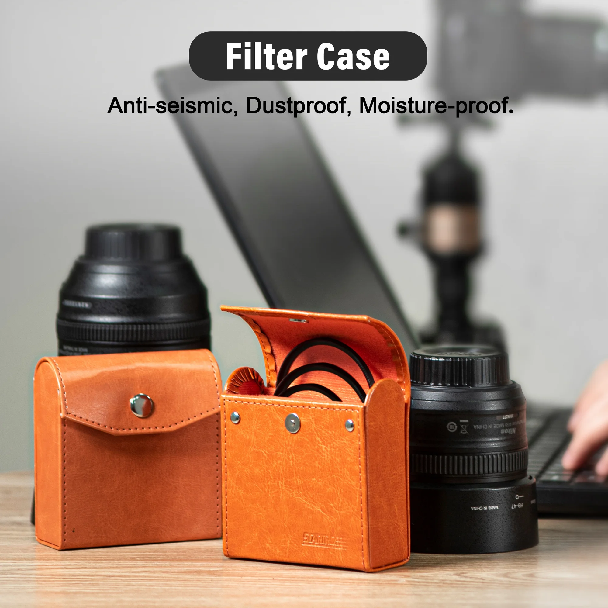Sporting Filter Hard Storage Case PU Leather Protective Bag Dust-Proof Carrying  - £21.11 GBP