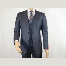 Men Suit BERLUSCONI Turkey 100% Italian Wool Super 180's 3pc Vested #Ber11 Blue image 3