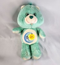 Vintage 1983 Kenner Care Bear Bedtime Bear Plush Toy 12&quot; Moon &amp; Star Green STAIN - £12.01 GBP