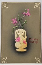 Birthday Flowers Vase 1910 Detroit to Ann Arbor Michigan Hand Color Postcard H18 - £3.94 GBP