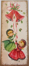 Vintage Cute Girl Bell Ringers Christmas Card 1960s - $3.99