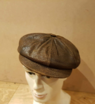 MENS LEATHER NEWSBOY CAP 8 PANEL FLAT CAP GATSBY BAKER BOY CABBIE HAT UK... - $51.57
