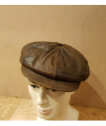 MENS LEATHER NEWSBOY CAP 8 PANEL FLAT CAP GATSBY BAKER BOY CABBIE HAT UK SELLER - $51.57