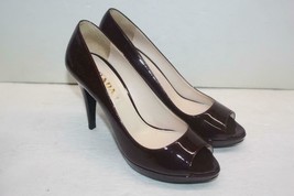 Prada Maroon Red Patent Leather Classic 100mm Open Toe Pump Heels Size 38 / 8 US - £290.52 GBP