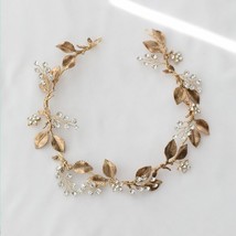 E crown antique gold color leaf wedding headband tiara handmade floral women hair piece thumb200