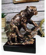 Black Bear Mother With Cub Climbing Rock Bronze Electroplated Resin Stat... - €94,18 EUR