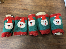 Vintage 5 Christmas Santa Terry Cloth 60&#39;s cocktail coozie or napkin rings MCM - £12.66 GBP