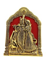 Antique Golden Finish Radha Krishna with Cow on Thin Metal Frame Wall Hanging - £23.72 GBP