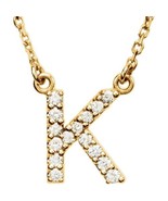 Genuine 14k Yellow Gold 1/8CTW White Diamond Block Letter K Pendant 16&quot; ... - $635.00
