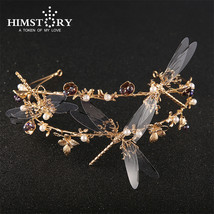Gold Dragonfly Baroque Wedding Tiara Bridal Vintage Hair Crown Accessories Women - £21.39 GBP