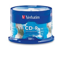 Verbatim CD-R 700MB 52X Silver Inkjet Printable - 50pk Spindle, 50-Disc (95005) - £21.10 GBP