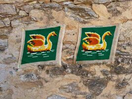 Pair of two handmade gobelins needlepoint, swan picture tapestries - $40.00