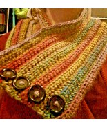 Chunky Button cowl in fall colors (Orange Green, Yellows) Hand Crocheted - £10.66 GBP