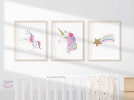 Rainbow Unicorn Nursery Wall Art, Set of 3 Printables, Kids Room Decor |... - £6.39 GBP