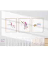 Rainbow Unicorn Nursery Wall Art, Set of 3 Printables, Kids Room Decor | Digital - $9.00